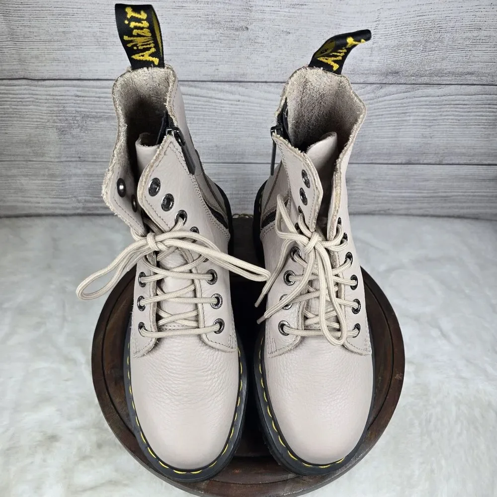Dr Martens Jadon III Chunky 8-Eye Side Zip Platform Boots Taupe Pisa Ladies Sz 8